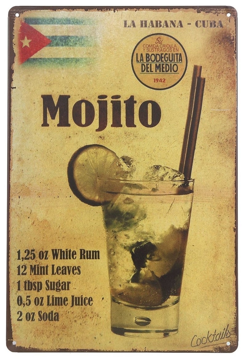 ERLOOD La Habana Cuba Mojito Drink Tin Sign Wall Retro Metal Bar Pub Poster Metal 12 X 8 - Image 1